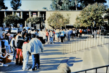 People standing in line, San Diego 1989