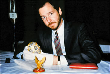 Tim Adams holding the 1913 Tercentenary Egg